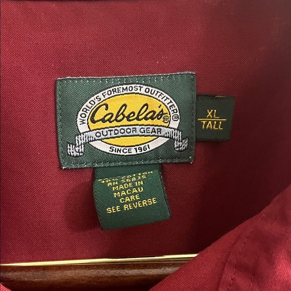 Cabela's Maroon Outdoor Gear Shirt XL Tall - Picture 3 of 5